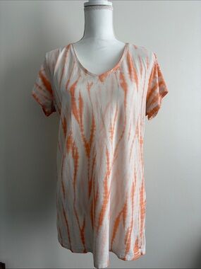 Earth Yoga Cream and Orange Tie-Dye V-Neck Top